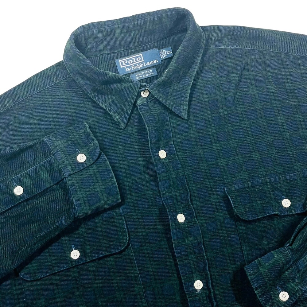 Polo Ralph Lauren Whitfield Oversized Corduroy Button Up Shirt Men XL Green Navy